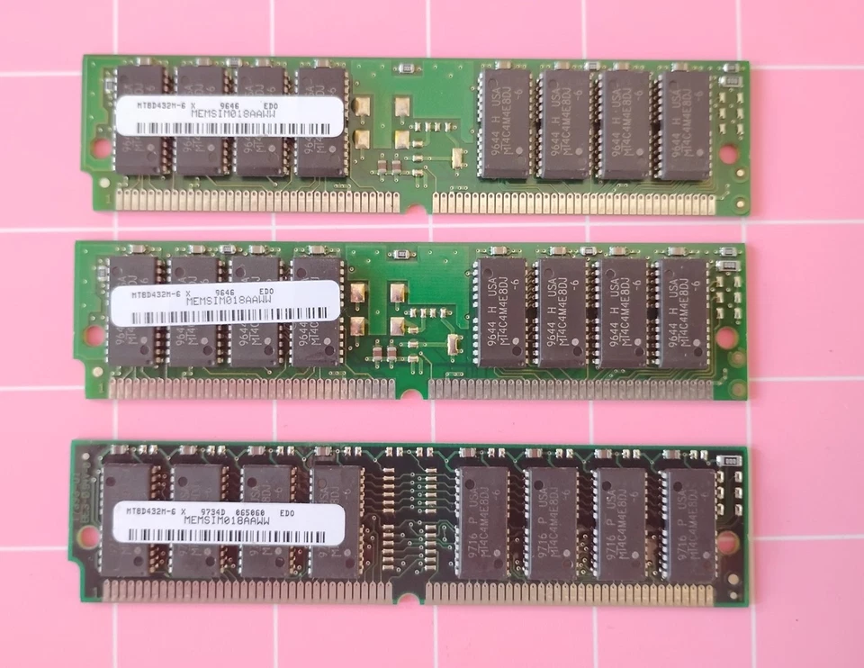 48MB 3x16MB EDO 60ns MICRON MT8D432M-6X MEMSIM018AAWW 72-pin Sim Ram Kit DRAM Foto 2 de 4