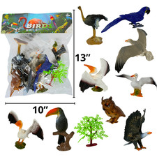 9PCS Realistic Bird Figures Set Ostrich Parrot Eagle Owl Toucan Pelican Toy