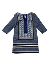 The Limited Geometric Print Shift Dress Sleeveless Blue Yellow M