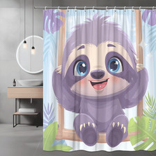 Cute Sloth Shower Curtain Tropical Cartoon Print