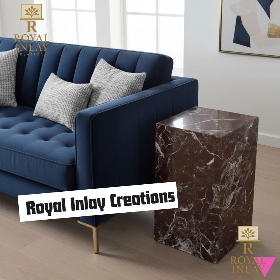 Rosso Levanto Marble Pedestal Side Table - Italian Red Marble Accent Table - Image 4 of 4