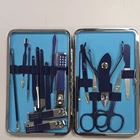 Blue Portable Manicure & Pedicure Tool Kit Metal Case w/ Clippers