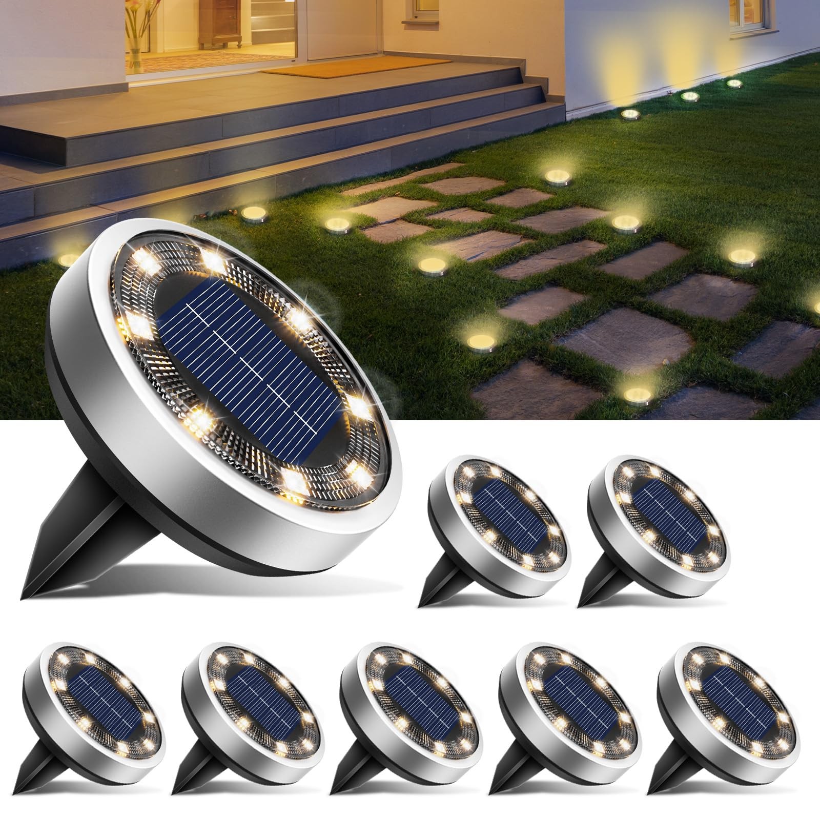 8 Faretti Solari LED Esterno Sepolta Acciaio Inox IP65 Giardino