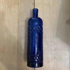 Vintage Cobalt Blue Glass Bottle w/Diamond Pattern 12"