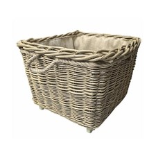 Square Hessian Lined Wheeled Log Basket