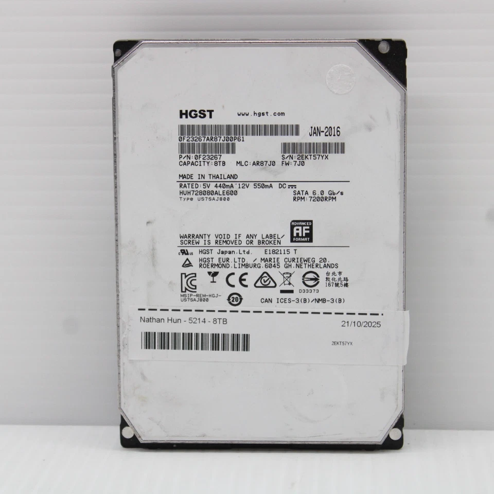 HGST HUH728080ALE600 8TB 3.5" Ultrastar He8 Hard Drive SATA III 128MB 7200RPM - Image 2 of 4