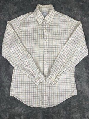 Brooks Brothers Shirt Mens Medium 100% Irish Linen Plaid Long Sleeve Button Dwn