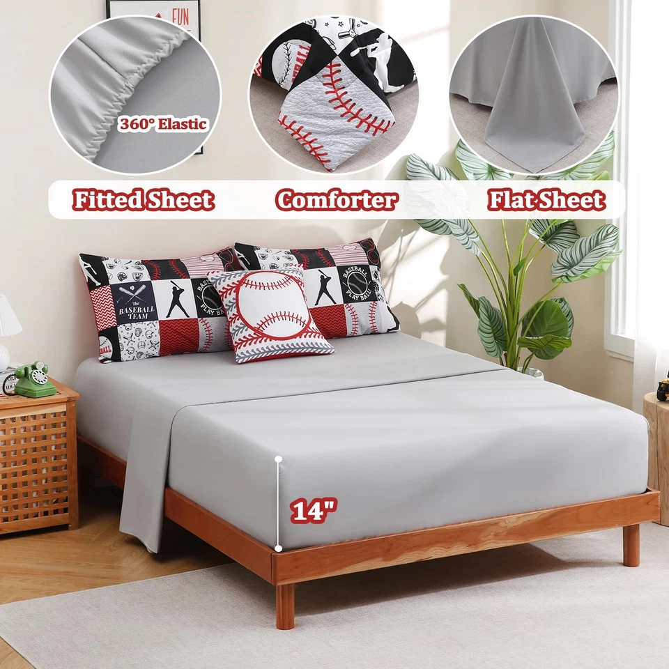 Juego de edredón deportivo de 6 piezas de béisbol con sábanas para... Foto 4 de 4