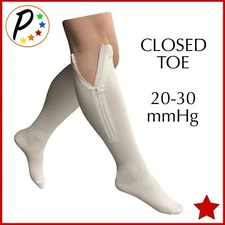 🔴 Presadee Original White Closed Toe 20-30 mmHg Zipper Compression Leg Socks