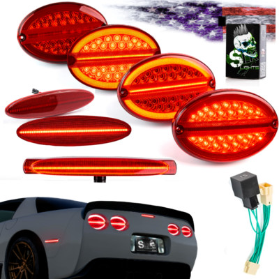 97-04 C5 Corvette LED Halo Tail Lights, 3rd Brake Light, LED Side Markers RED