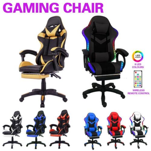 LED Gaming Chair Recliner Footrest Office Computer Executive Racer - Picture 1 of 25