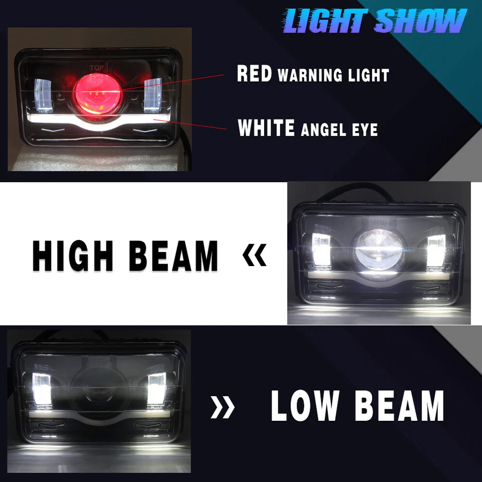 4X For 1978-1991 Chevrolet G10 G20 G30 4x6'' LED Headlights Hi/Lo Beam red DRL - Image 4 of 4
