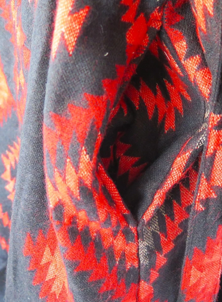 Abrigo/Bata|Azteca|Boho|años 60|Diseñador|Manga Completa|Telar a Mano| Mezcla de Lana Yak| Negro Foto 4 de 4