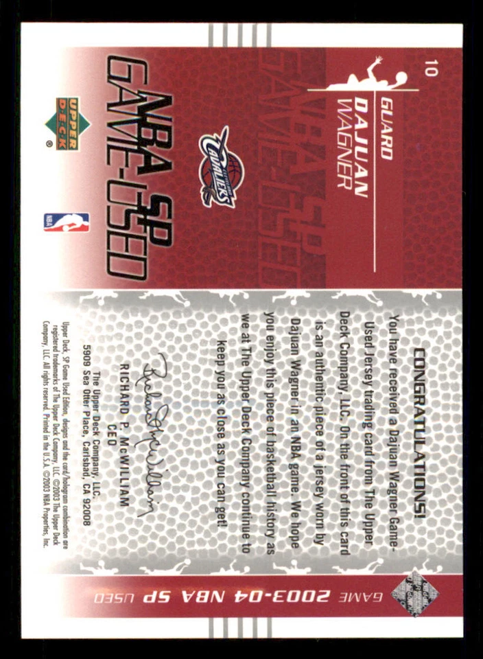 2003-04 SP Game Used #10 DaJuan Wagner JSY - Image 2 of 2
