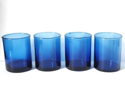 Set of 4 Vintage Ombre Cobalt Hand Blown Low Ball Tumbers 4 '' Tall & 3¼'' Wide.  