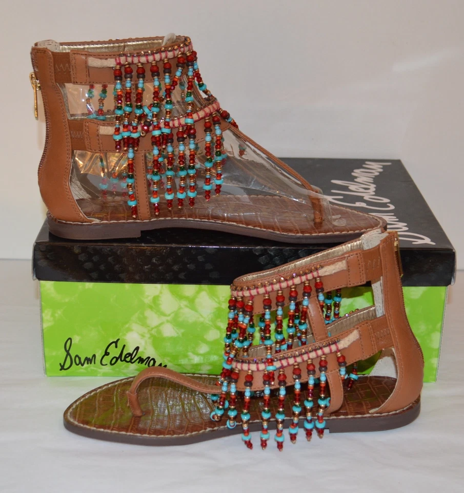 New $130 Sam Edelman Gabriel Saddle Brown Leather Sandal Bead Thong Boho 7.5 - Image 4 of 4