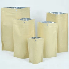 100 Kraft Paper Mylar Stand Up Pouch with Hang Hole Resealable Zipper Food Bags