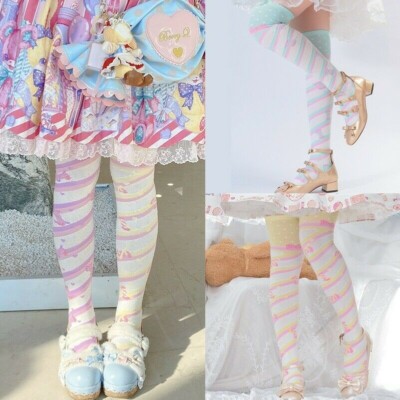 Striped Stockings Cotton Over Knee Socks Thigh High Harajuku Lolita Cute Fashion