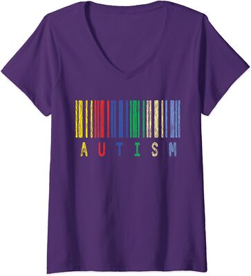 Autism Colorful Barcode Support Autistic Awareness Ladies' V-Neck Tshirt