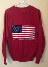 Vintage American Flag Red 80s 1980s Crewneck Sweatshirt Size Medium