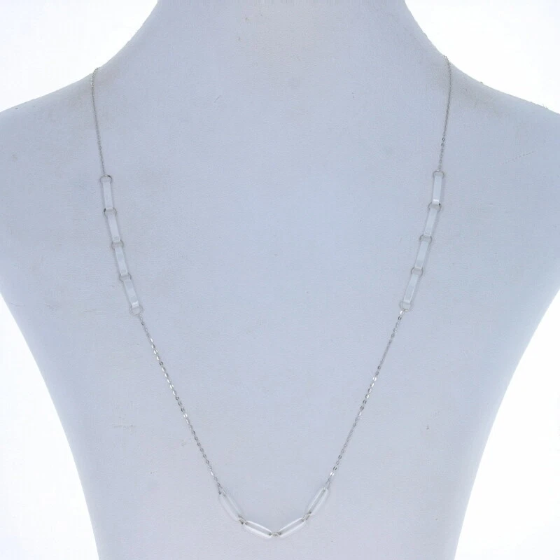 White Gold White Agate Link Station Necklace 19 1 2