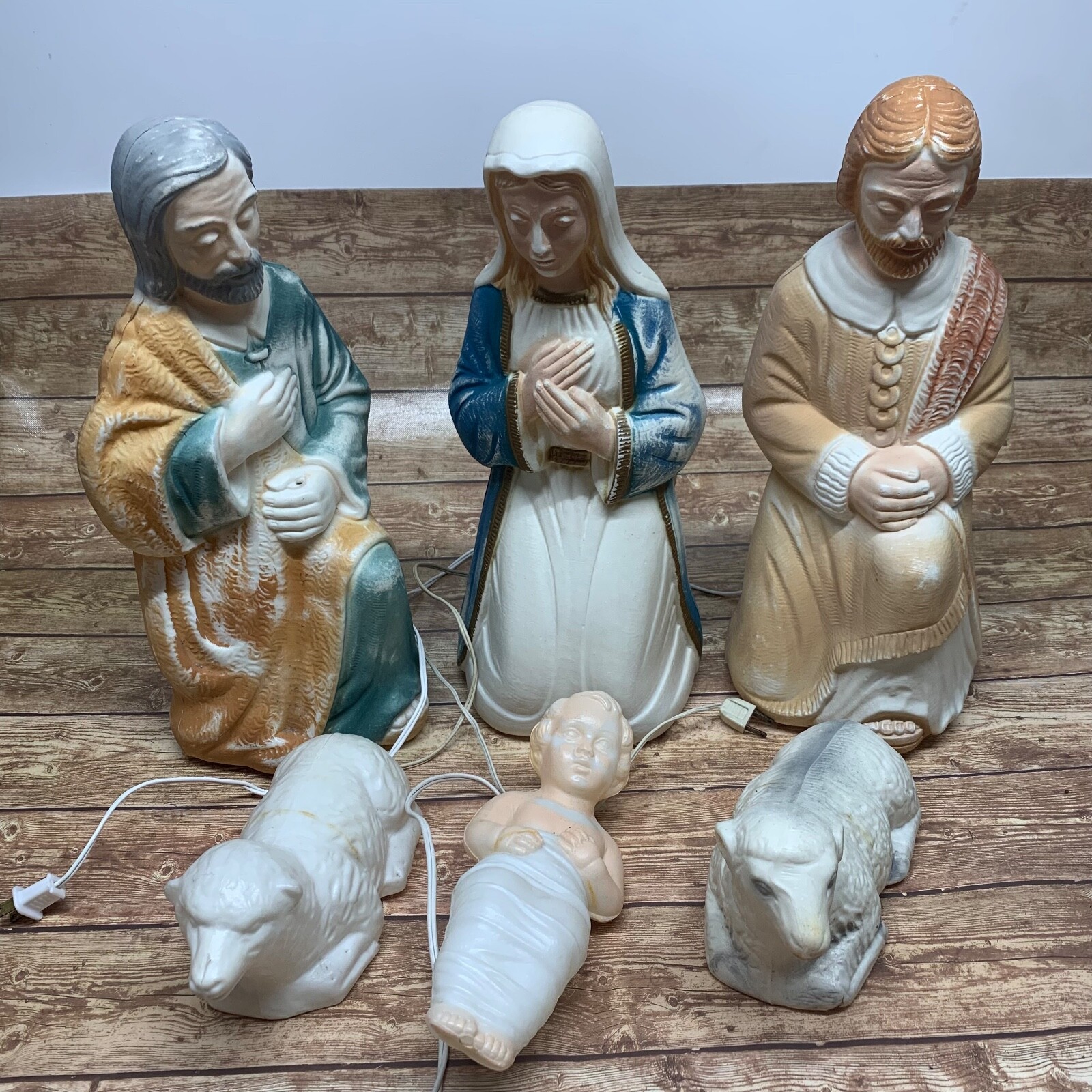Vintage Empire Nativity Set Blow Mold 18” Mary Joseph Baby Jesus Lamb