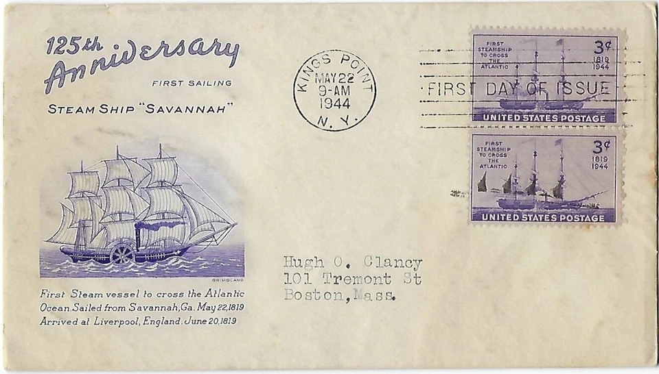 2 '44 FDCs Steam Ship Savannah SC#923 on Grimsland - Image 2 of 2