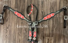 Western Brown Leather Bling Tack Set With Red  Leopard Print Leather