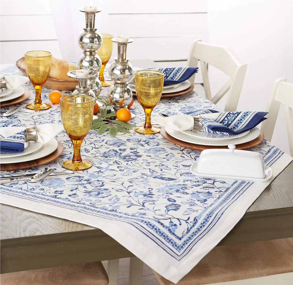 MANTEL DISEÑO IMPORTS AZUL MADEIRA 60"x 84" 100% ALGODÓN FLORAL CAMZ11593 NUEVO Foto 4 de 4