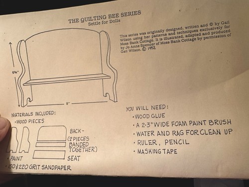 “QUILTER’S SETTLE” By Gail Wilson, for Small Doll The Quilting Bee Furniture Kit - Picture 3 of 9