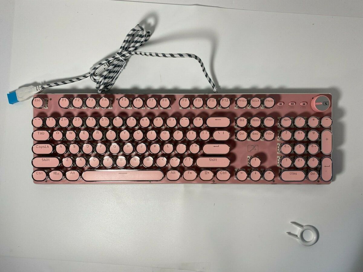 Retro Steampunk Typewriter-Style Gaming Keyboard, Stylish Pink Retro Steampunk Typewriter-Style Gaming Keyboard, Stylish Pink