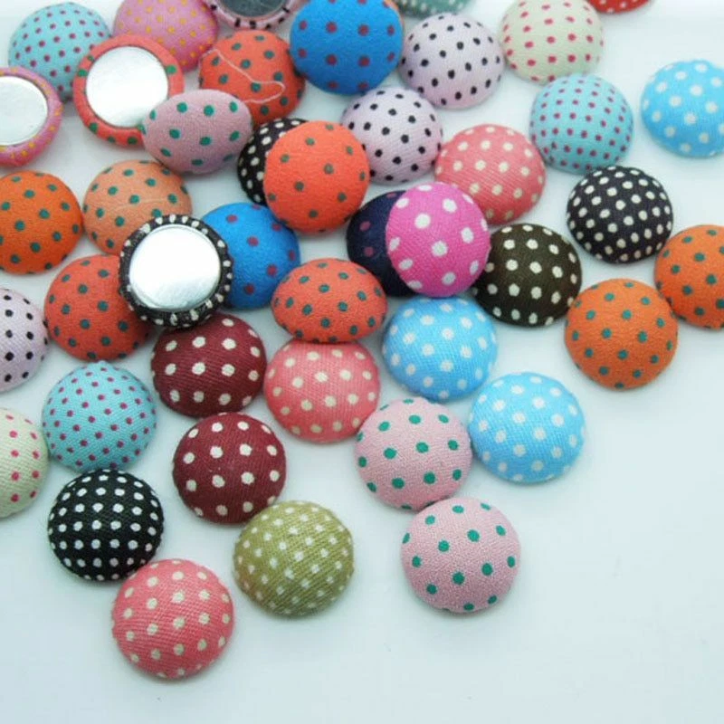 100pcs/lot Polka-dot Cotton Fabric Buttons 15mm Wrapped Dots Button Sewing Craft - Image 4 of 4