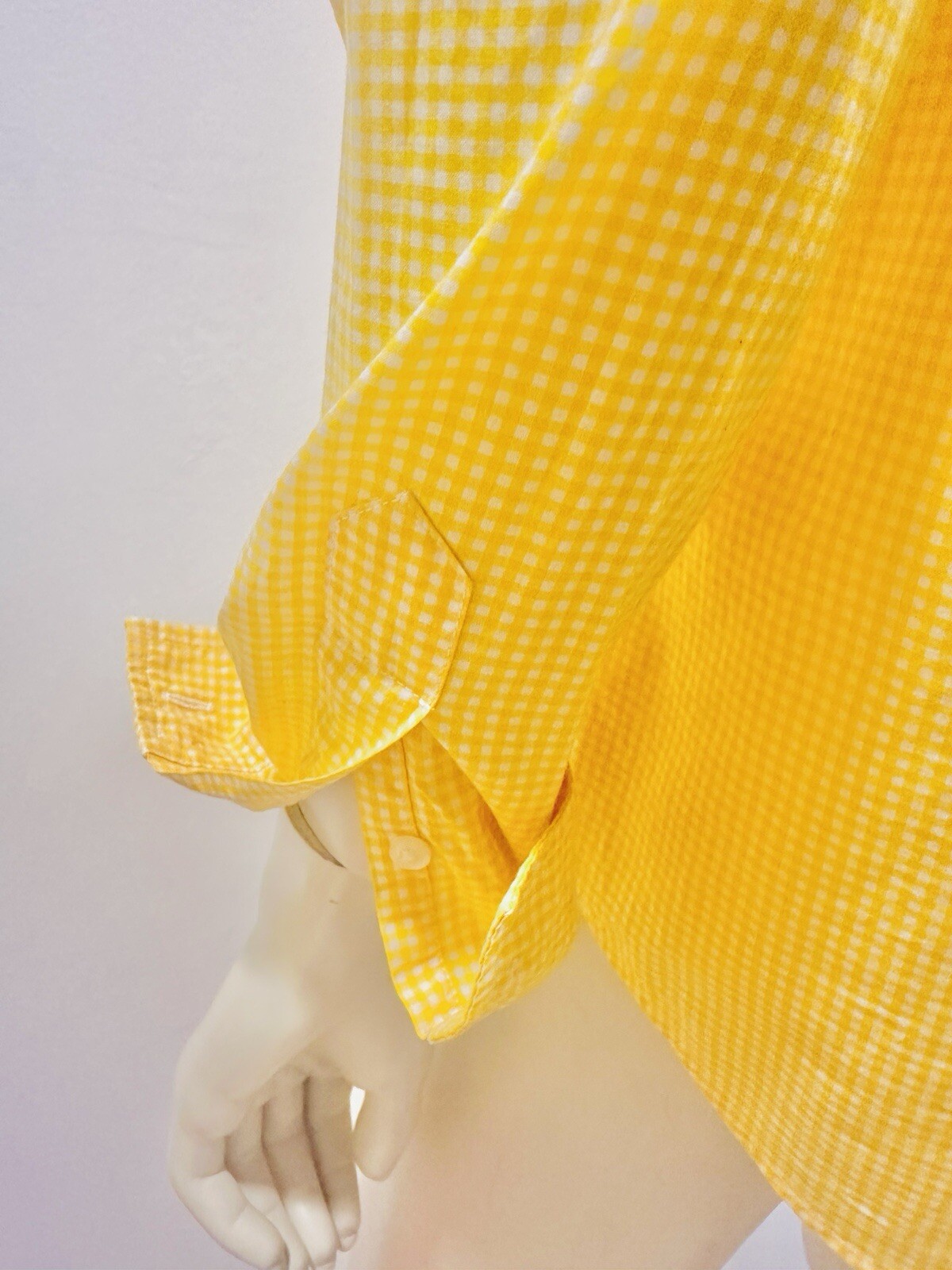 Ralph Lauren Shirt Top Vintage Yellow Gingham Cotton Blouse Ruffle Front Women S image 10