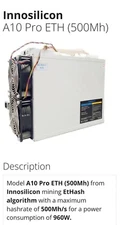 ETH Miner Innosilicon A10 Pro Mining Rig 500mh/s 5GB with PSU - Mine Ethereum