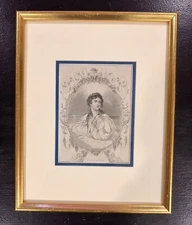 Antique Engraving Expectation Framed Victorian Lady Ornate Design 14x12 Vintage