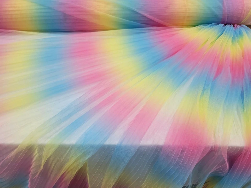 Vestido Niña Acordeón Plisado Tul Arco Iris Multicolor Tela Elástica Por Yarda Foto 2 de 4