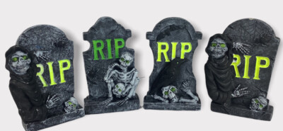 Halloween Graveyard Tombstones Lot Of 4 Glow In The Dark RIP GREENBRIER S62