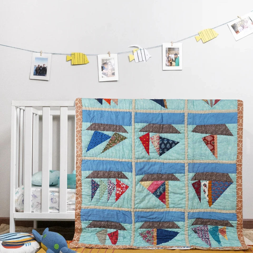 Colcha de edredón para bebé hecha a mano retazos colcha india tamaño bebé edredón Foto 2 de 4