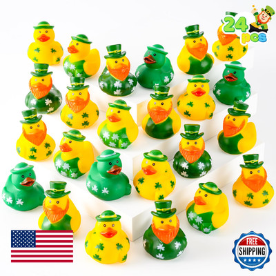 JOYIN 24 St. Patrick's Day Green Lucky Rubber Ducks with Hats, 2.2''-2.5''