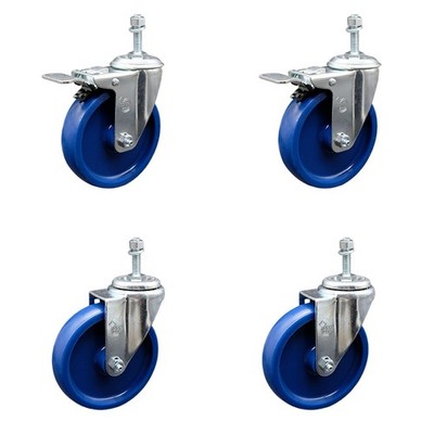 5 Inch Solid Polyurethane Swivel 3/8 Inch Stem Caster Set 2 Total Lock Brake SCC