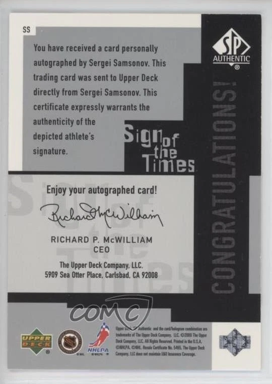 1999-00 SP Authentic Sign of the Times Sergei Samsonov #SS Auto - Image 2 of 2