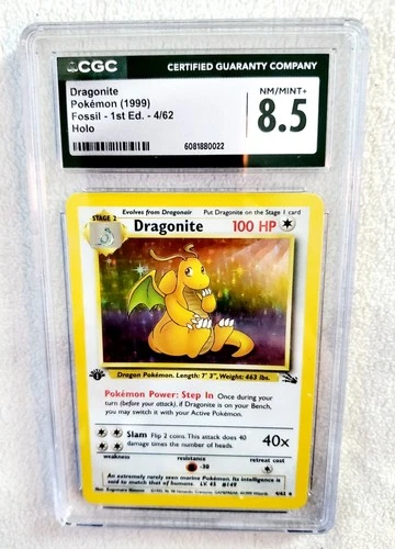 1ST EDITION DRAGONITE HOLO RARE FOSSIL 4/62 PSA CGC 8.5 NM-MT+ 1999 WOTC First