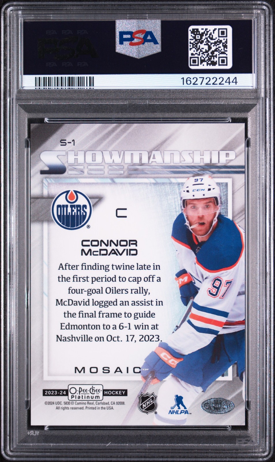 2023 UD O-PEE-CHEE PLATINUM SHOWMANSHIP MOSAIC #S1 CONNOR MCDAVID PSA 10 view 2