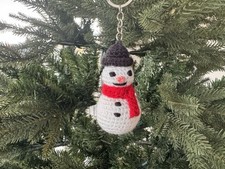 Handmade Crochet Snowman Keychain Winter Holiday Gift, Christmas Ornament