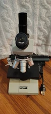Micromaster Fisher  Model E Microscope W/ 4 Objectives & Coaxildrive 4 10 40 100