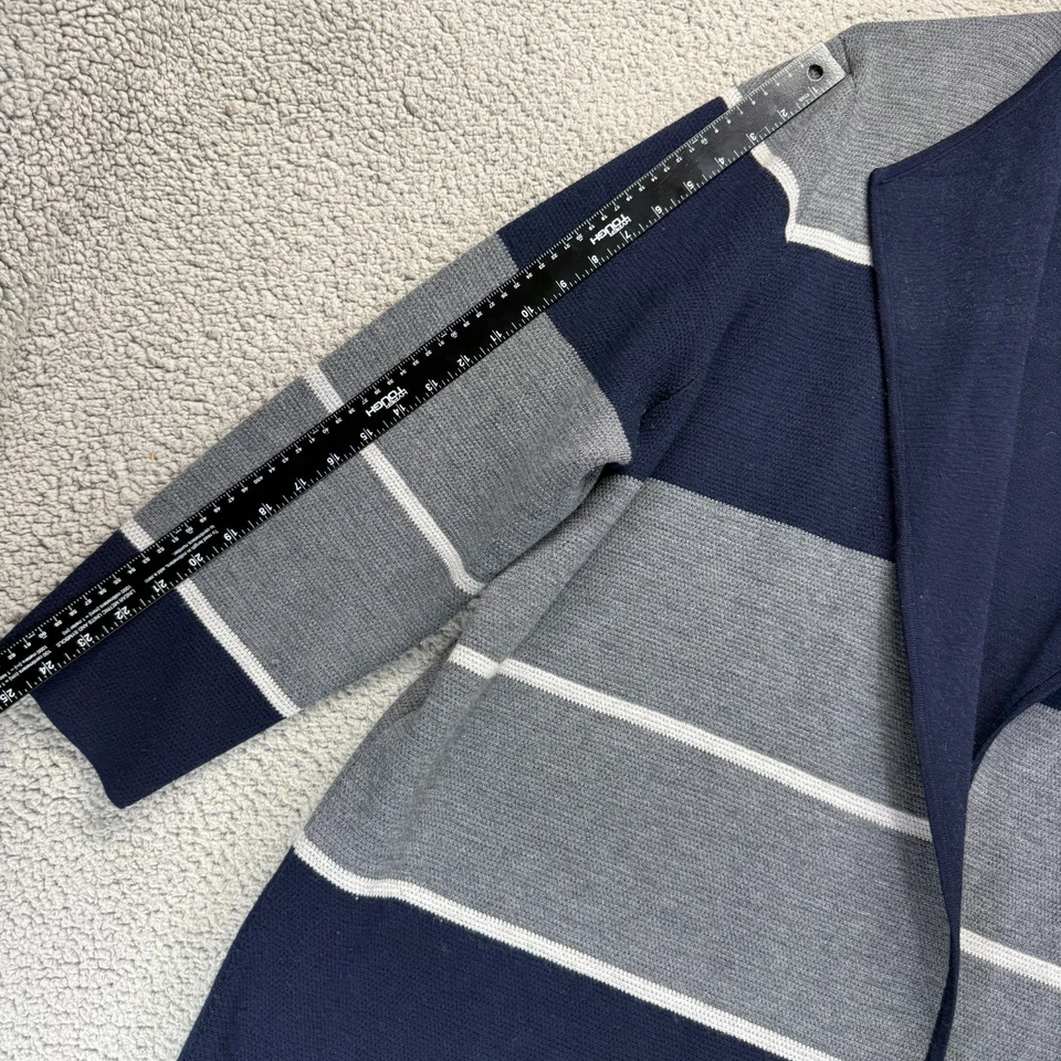 Talbots Blue Gray Womens 3X Plus Pure Merino Wool Striped Open Front Cardigan - Image 4 of 4