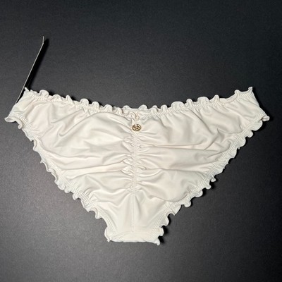 Victoria Secret Large L  Bikini Bottom Ruffle Cheeky Ruched Coconut White