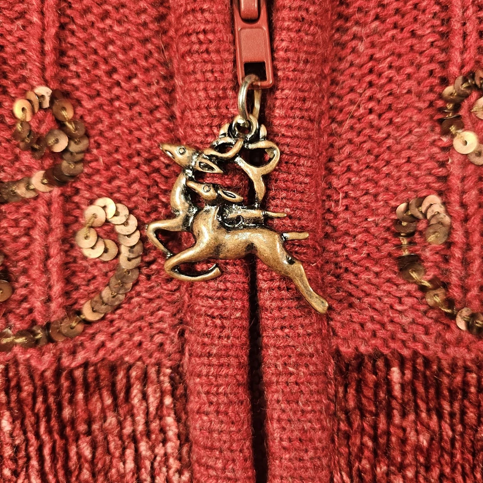 Vtg Storybook Knits Zip Sweater Womens S Reindeer Cable Knit Christmas Festive - Image 3 of 4