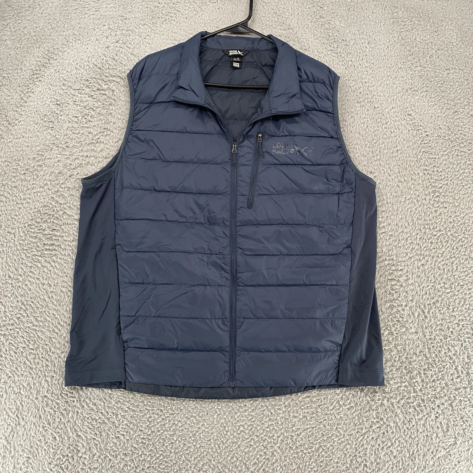Eddie Bauer Puffer Vest Mens XL Blue Down 550 Insulated Zip Pocket Lightweight