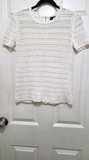 Banana Republic White Crochet Short Sleeve Top Scalloped Edges Back Zipper Women